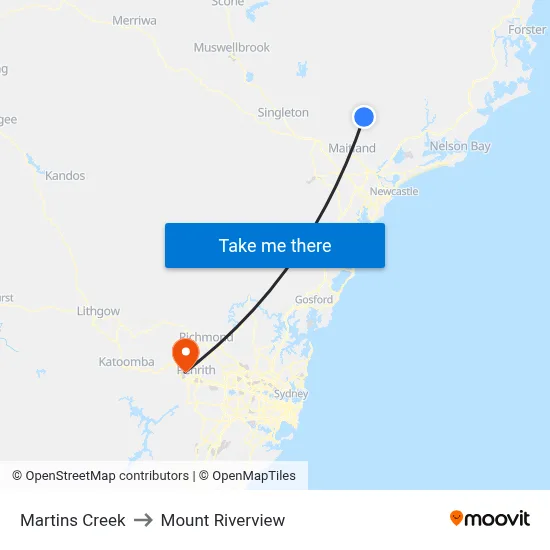Martins Creek to Mount Riverview map