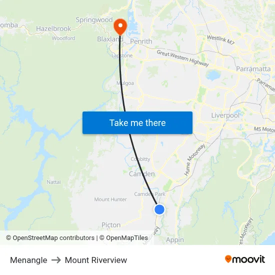 Menangle to Mount Riverview map
