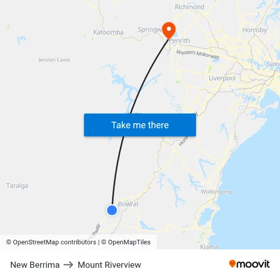 New Berrima to Mount Riverview map