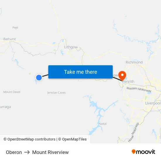 Oberon to Mount Riverview map