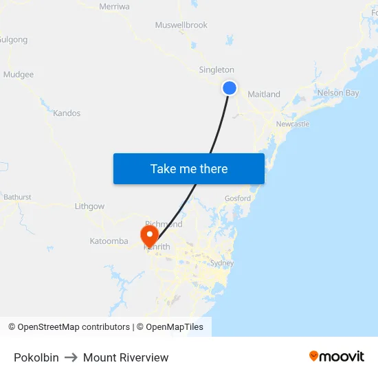 Pokolbin to Mount Riverview map