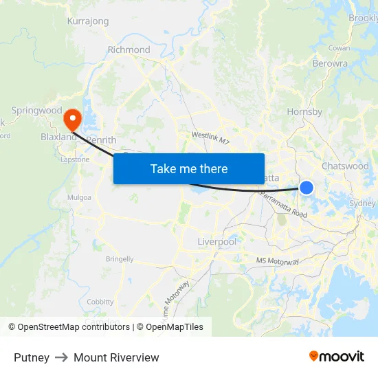 Putney to Mount Riverview map