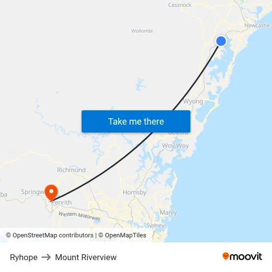 Ryhope to Mount Riverview map