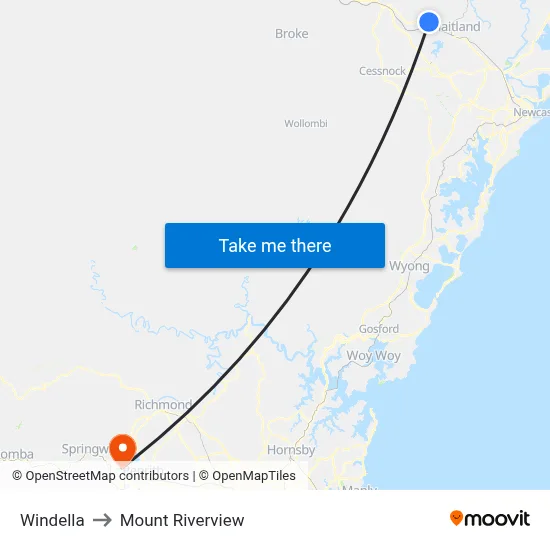 Windella to Mount Riverview map