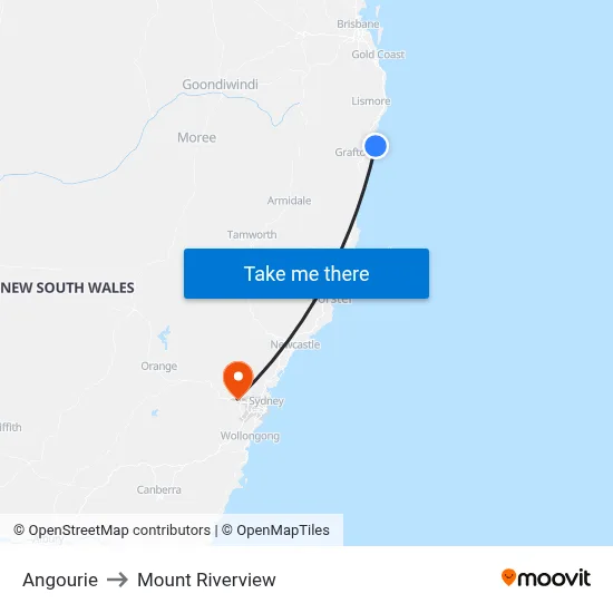 Angourie to Mount Riverview map
