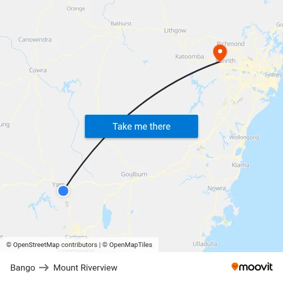 Bango to Mount Riverview map