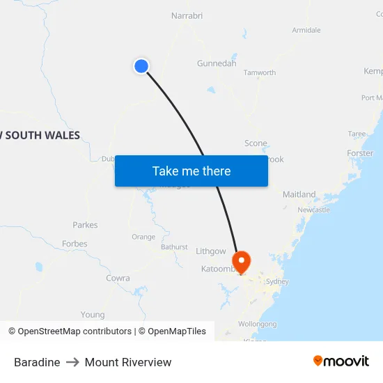 Baradine to Mount Riverview map