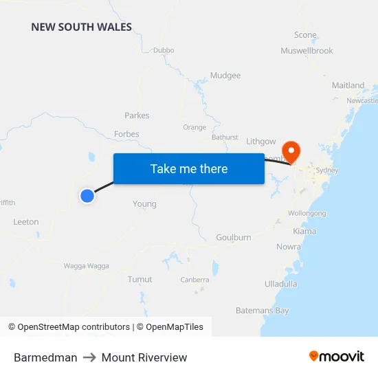 Barmedman to Mount Riverview map