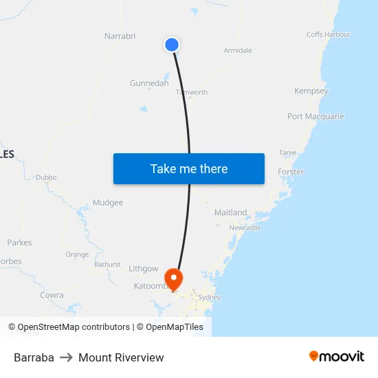 Barraba to Mount Riverview map