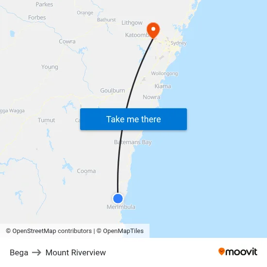 Bega to Mount Riverview map