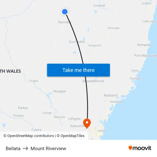 Bellata to Mount Riverview map