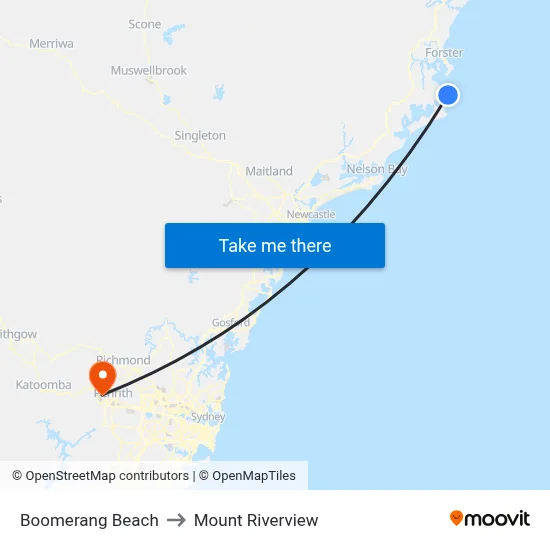 Boomerang Beach to Mount Riverview map