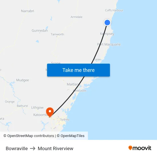 Bowraville to Mount Riverview map