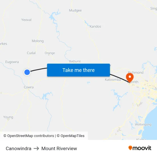 Canowindra to Mount Riverview map