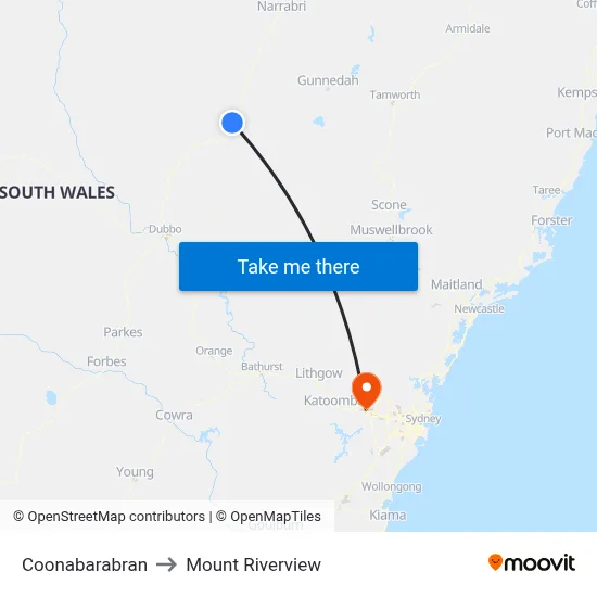 Coonabarabran to Mount Riverview map