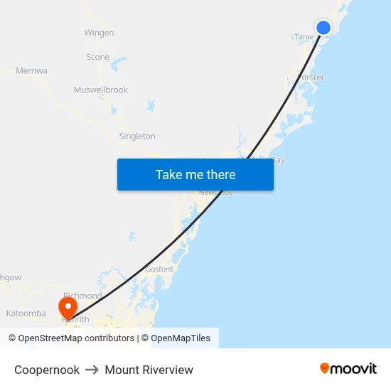 Coopernook to Mount Riverview map