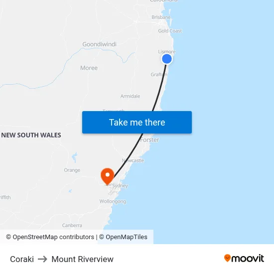 Coraki to Mount Riverview map