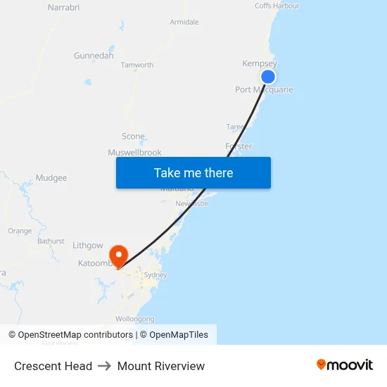 Crescent Head to Mount Riverview map