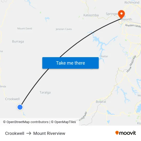 Crookwell to Mount Riverview map