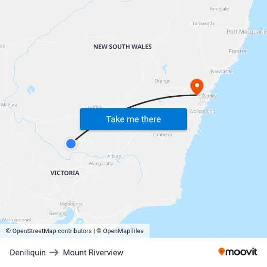 Deniliquin to Mount Riverview map