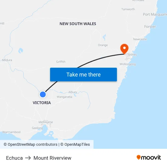 Echuca to Mount Riverview map