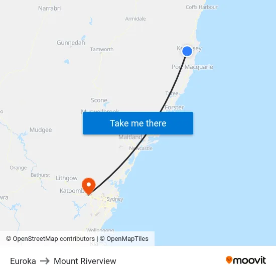 Euroka to Mount Riverview map