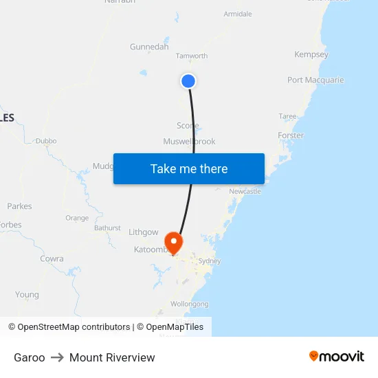 Garoo to Mount Riverview map