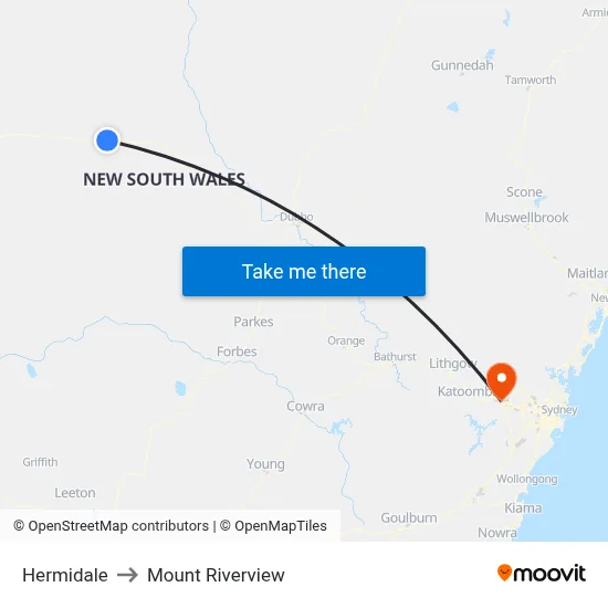 Hermidale to Mount Riverview map