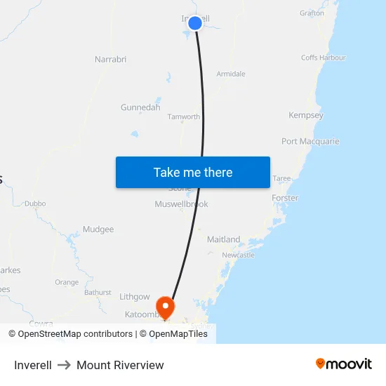 Inverell to Mount Riverview map