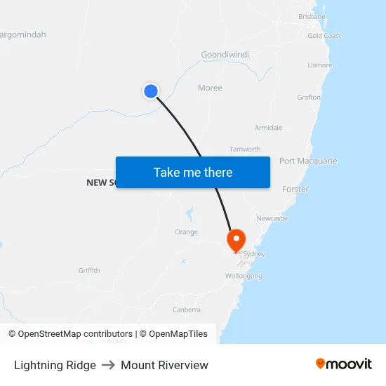 Lightning Ridge to Mount Riverview map