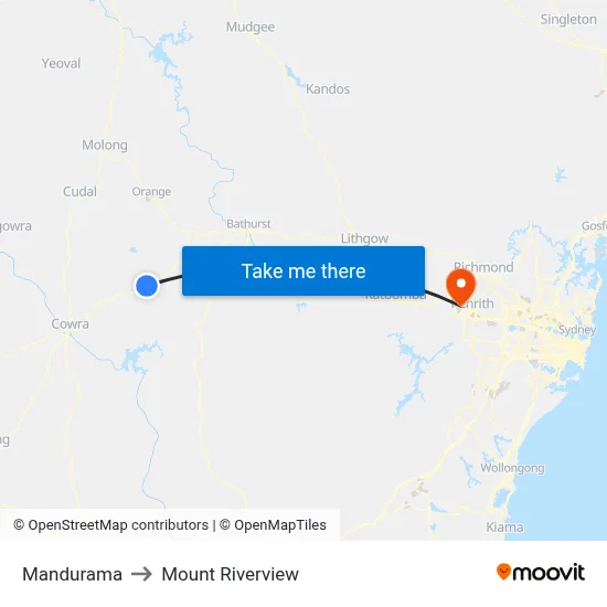 Mandurama to Mount Riverview map