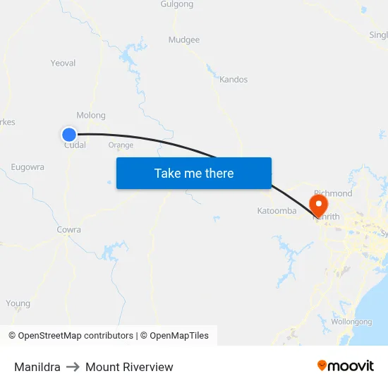 Manildra to Mount Riverview map