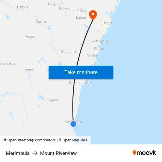 Merimbula to Mount Riverview map