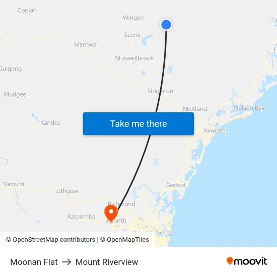 Moonan Flat to Mount Riverview map