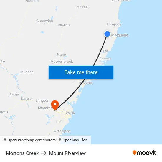 Mortons Creek to Mount Riverview map