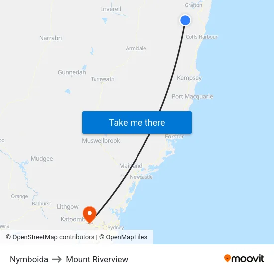 Nymboida to Mount Riverview map