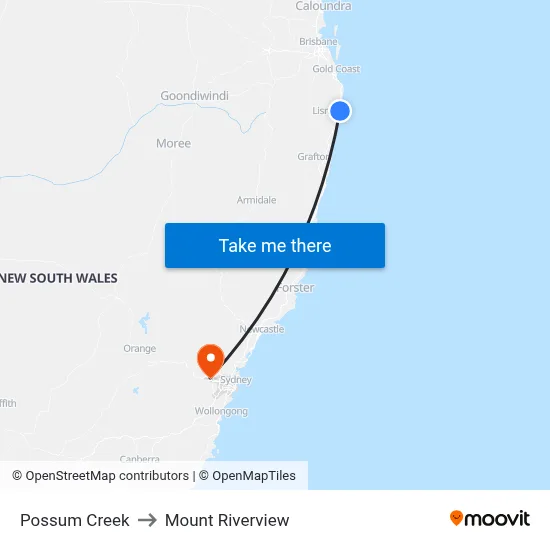 Possum Creek to Mount Riverview map