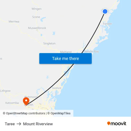 Taree to Mount Riverview map