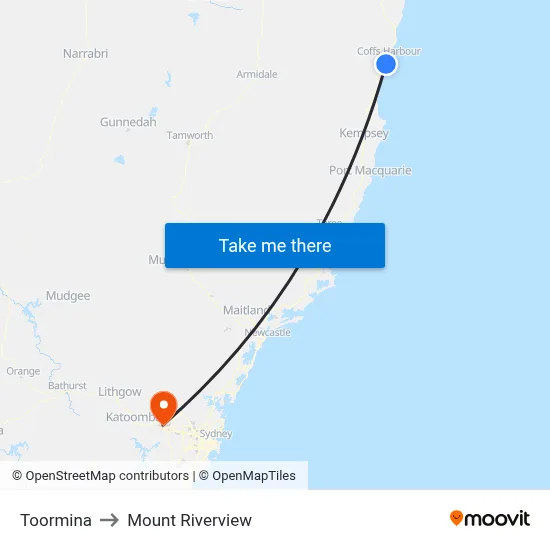 Toormina to Mount Riverview map