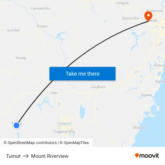 Tumut to Mount Riverview map