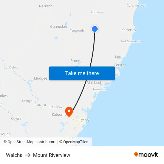 Walcha to Mount Riverview map