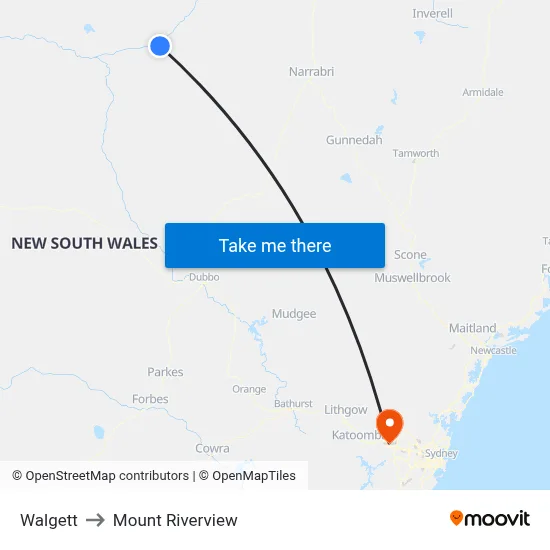 Walgett to Mount Riverview map