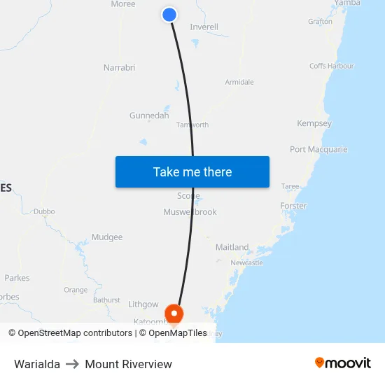 Warialda to Mount Riverview map