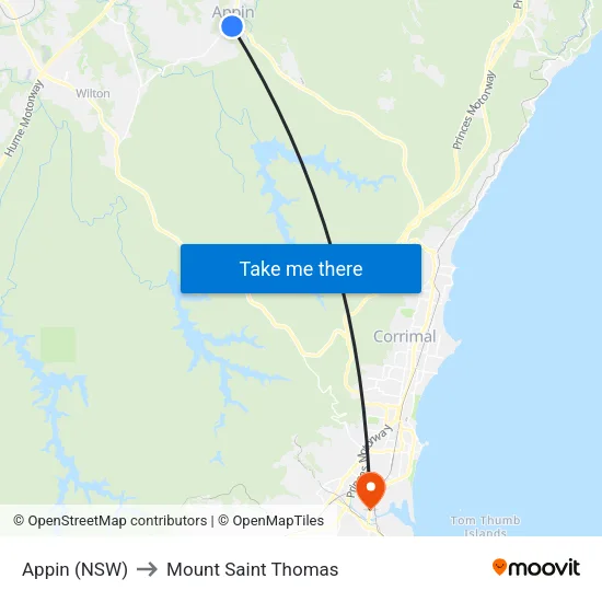 Appin (NSW) to Mount Saint Thomas map