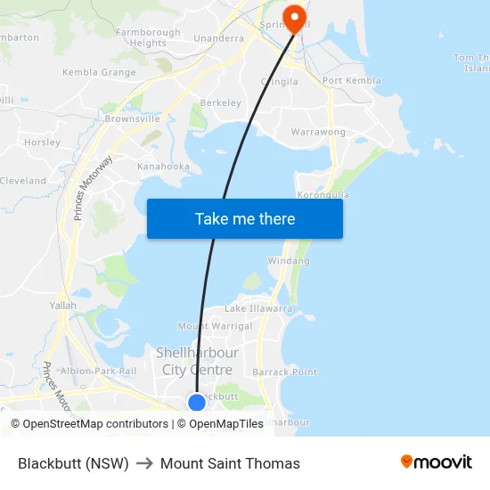 Blackbutt (NSW) to Mount Saint Thomas map