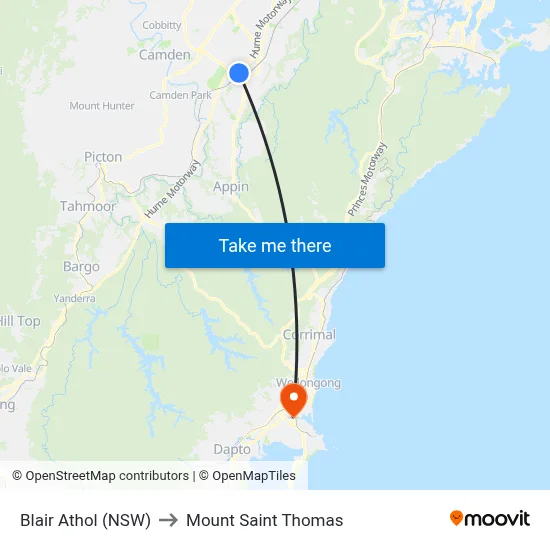 Blair Athol (NSW) to Mount Saint Thomas map