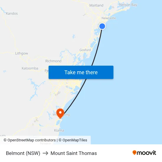 Belmont (NSW) to Mount Saint Thomas map
