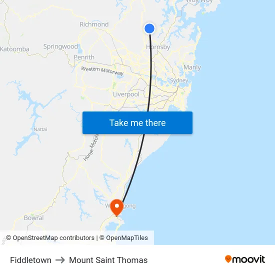 Fiddletown to Mount Saint Thomas map