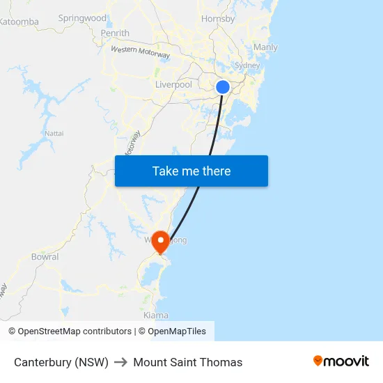 Canterbury (NSW) to Mount Saint Thomas map