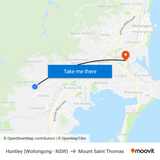 Huntley (Wollongong - NSW) to Mount Saint Thomas map